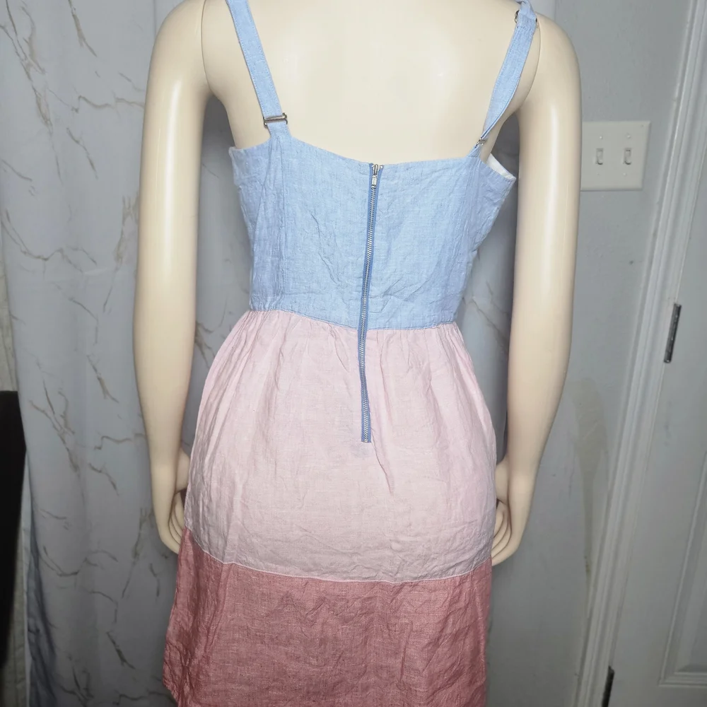 Colorblock Linen Sundress in Blue and Pink - Picture 5 of 8